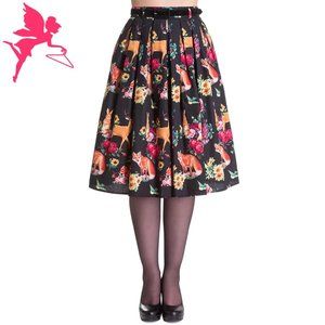 HELL BUNNY VIXEN Hermeline Woodlands Animal Print Pleated A Line Skirt